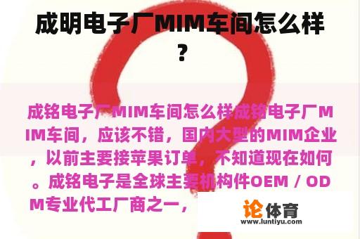 成明电子厂MIM车间怎么样？