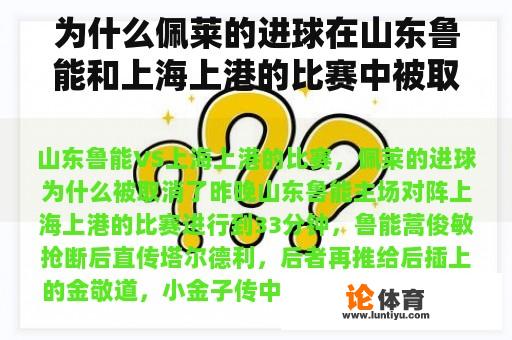 为什么佩莱的进球在山东鲁能和上海上港的比赛中被取消？