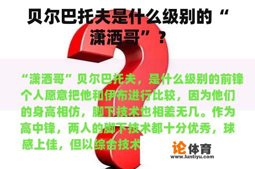 贝尔巴托夫是什么级别的“潇洒哥”？