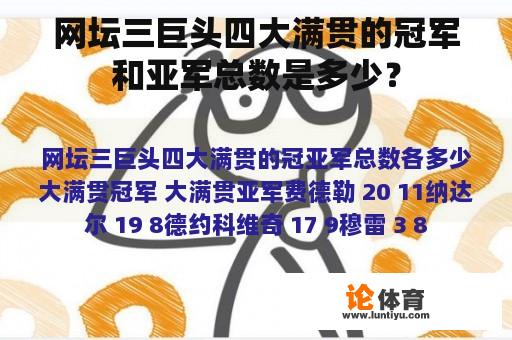 网坛三巨头四大满贯的冠军和亚军总数是多少？