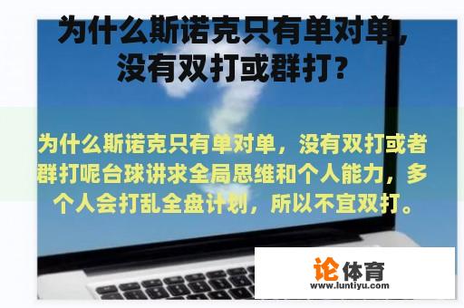 为什么斯诺克只有单对单，没有双打或群打？