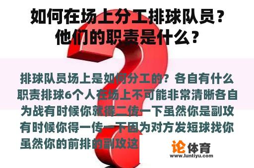 如何在场上分工排球队员？他们的职责是什么？