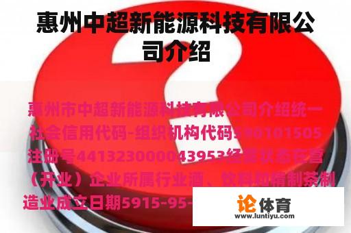 惠州中超新能源科技有限公司介绍