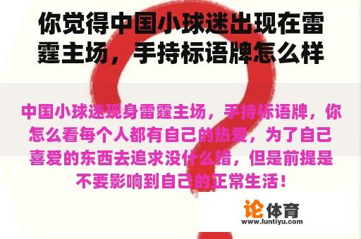 你觉得中国小球迷出现在雷霆主场，手持标语牌怎么样？