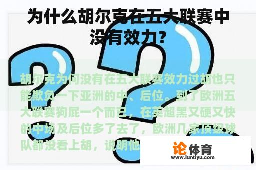 为什么胡尔克在五大联赛中没有效力？