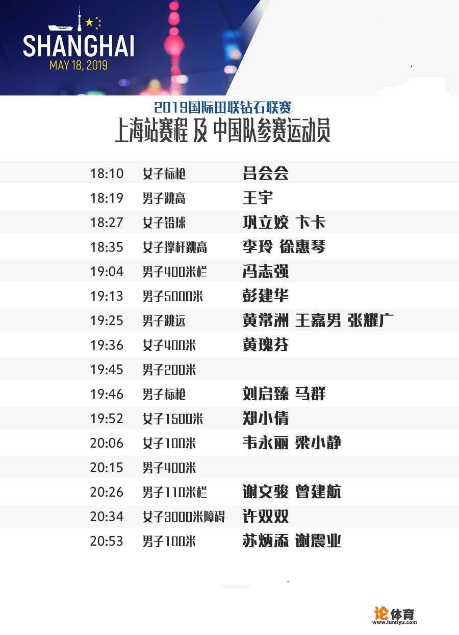 2019年国际田联钻石联赛上海站中国运动员参赛赛程怎样？中国队员在哪些项目值得关注